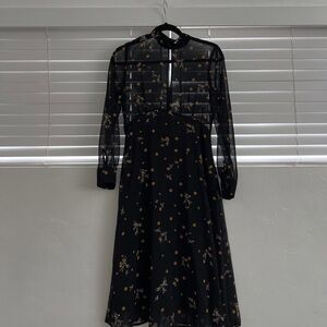 Zara Black Floral Long Sleeve Dress